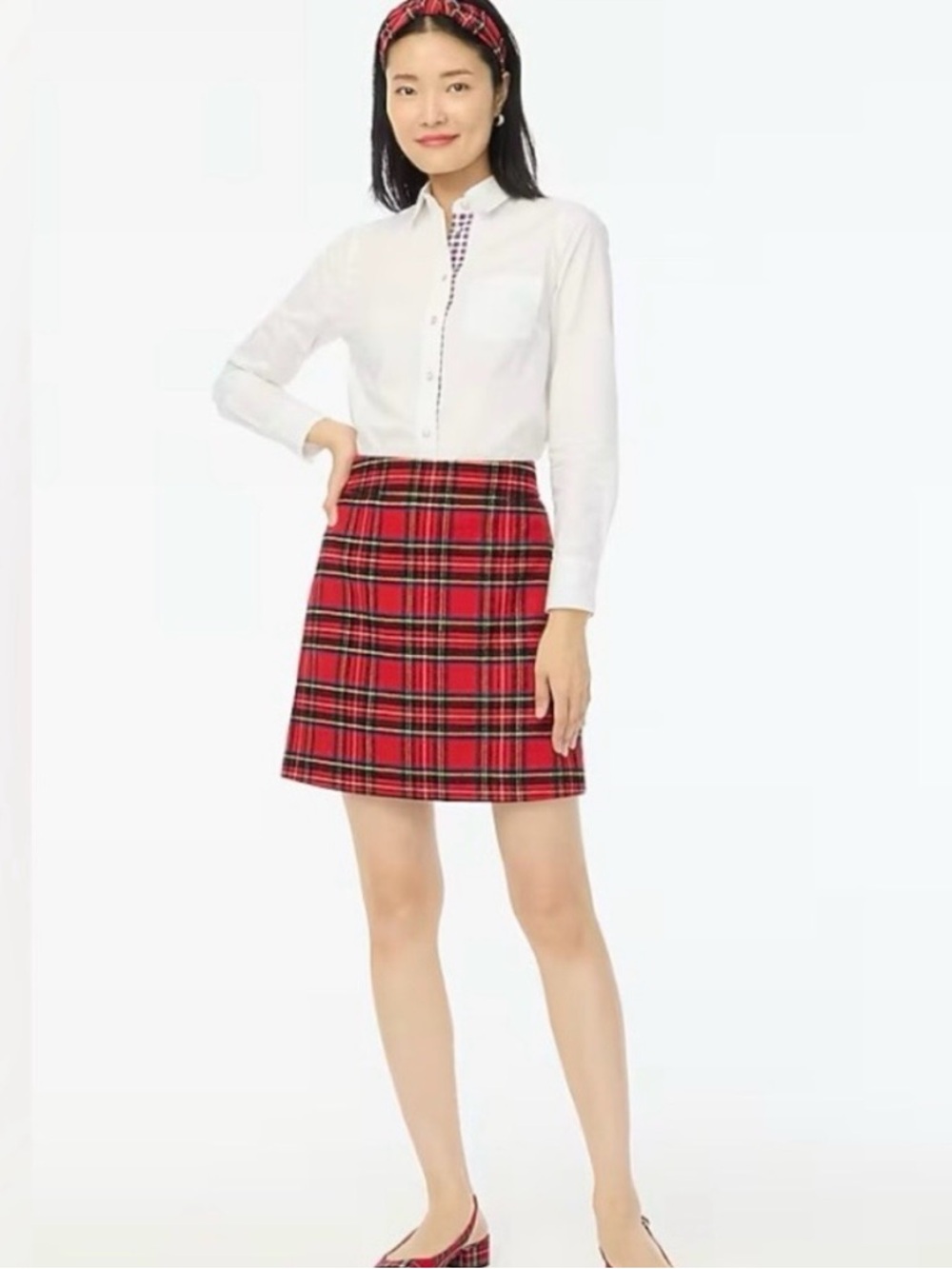 J. Crew Red Tartan Plaid Mini Skirt Wool Blend Women’s Size 8 Preppy Academia